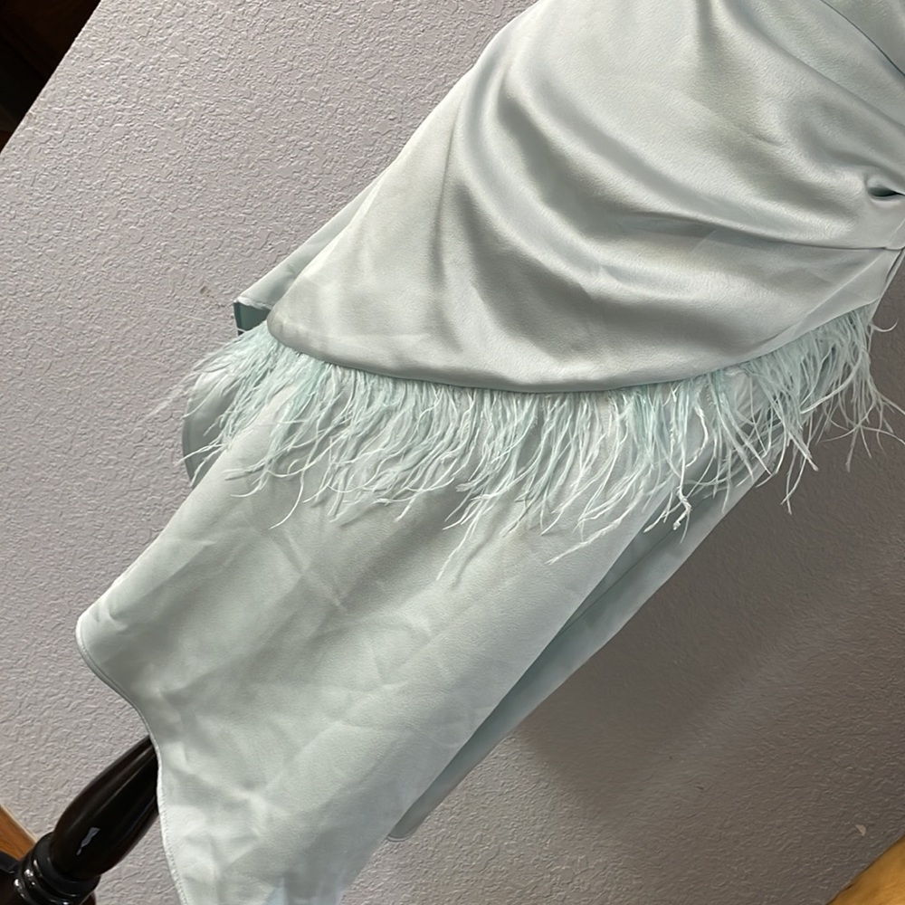 New Keren Millen Satin Crepe Cowl Neck Feather Cami Dress Sz 4 - Picture 5 of 15